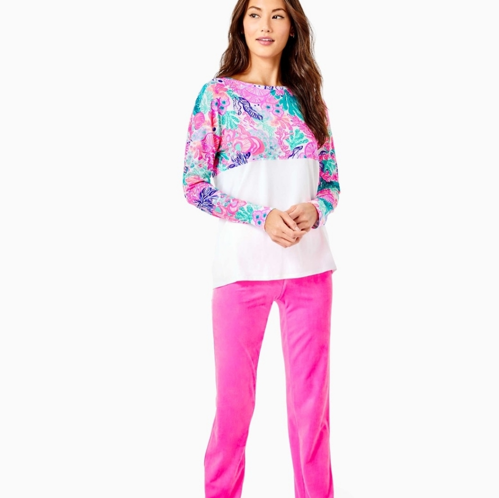 Lilly Pulitzer Finn Top Long Sleeve Medium Seaside Carnivale Pink White NEW - Picture 3 of 5